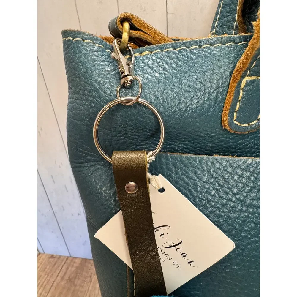 Genuine Leather Round Flower Purse Charm Blue Tan Lavender Boho Bag Charm